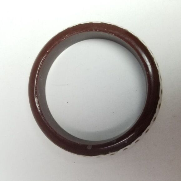 Vintage Brown and White Plastic Polka Dot Bangle Bracelet, Retro Stacking Estate - Picture 3 of 6